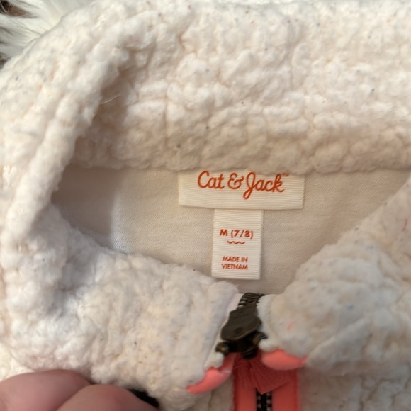 Cat & Jack Fleece Zippered Vest Multiple Pockets - Size 7/8. - Cream & Coral - Picture 5 of 5